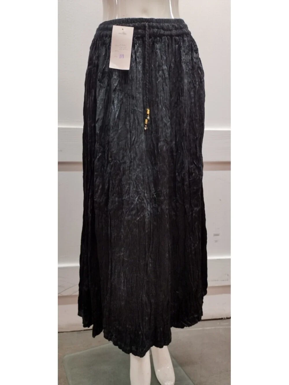 Vintage Authentic New Wave Goth Black Velvet Crush Skirt Witchy Broomstick M NEW